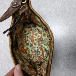 Vintage Fossil Leather and Woven Handbag Shoulder bag with Floral lining